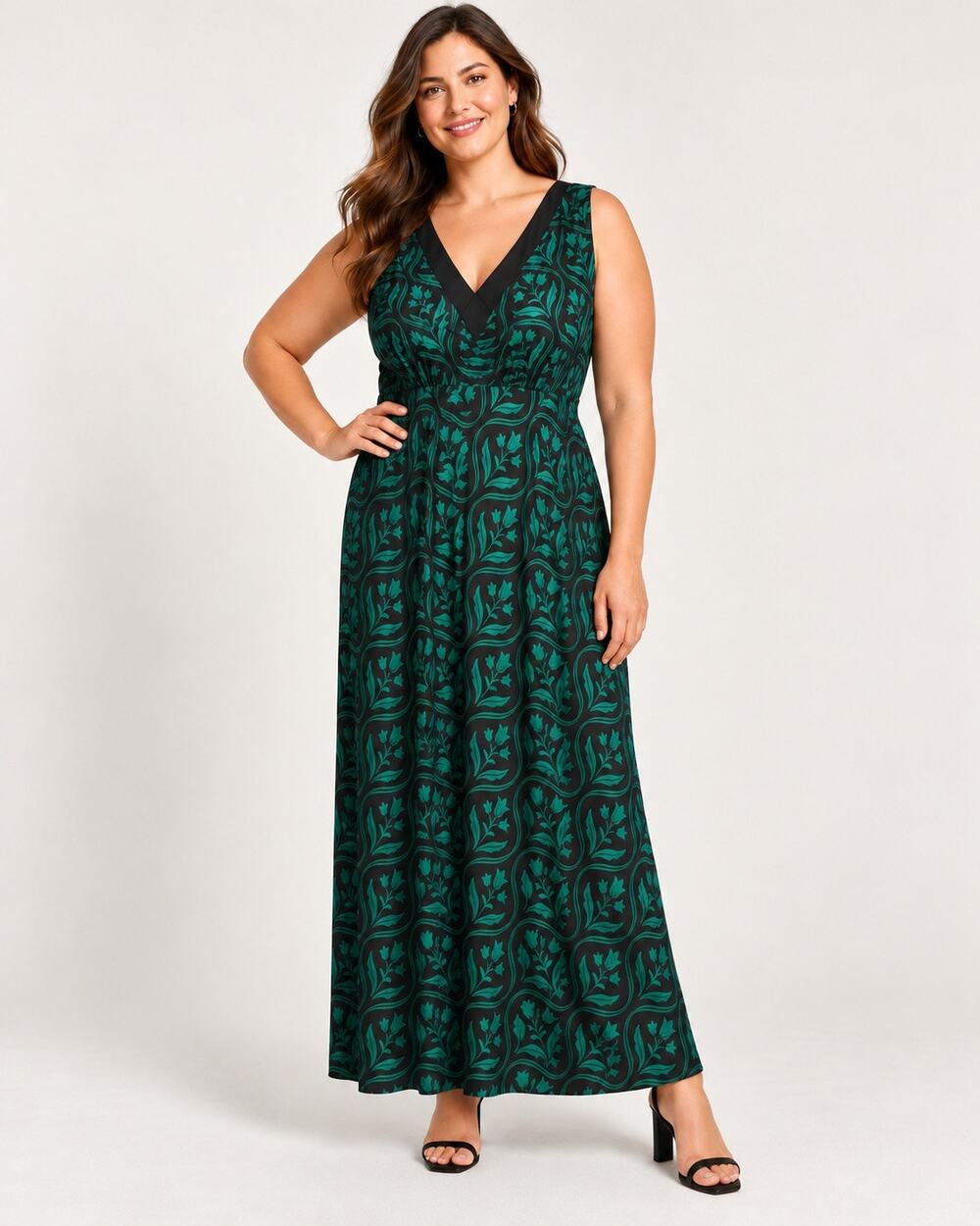 Ann Taylor Holiday Party Dress Green Floral Viscose Maxi Size 14